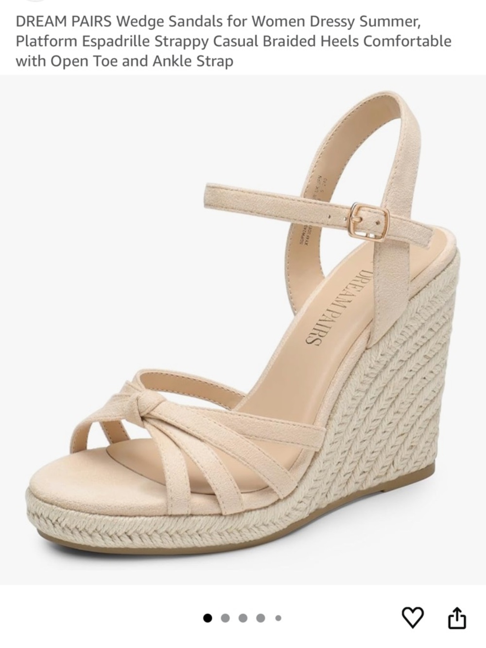 Dream Pairs Neutral Beige Braided Espadrille Wedge Sandals with Ankle Strap